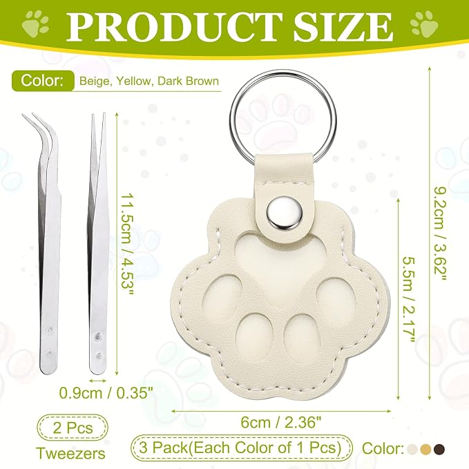 Dog Fur Storage Keychain, Pet Fur Keepsake Keyrings, Paw Shaped, Pet Hair Keepsake Keychains with Tweezers