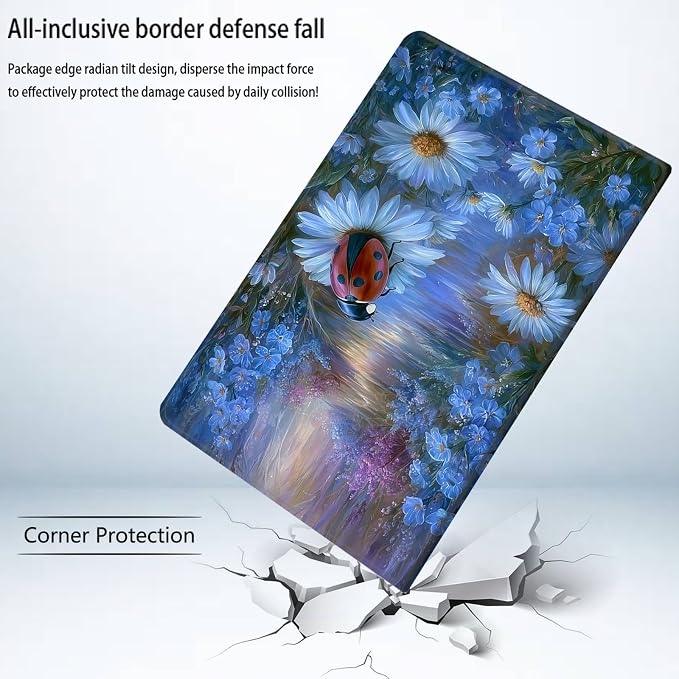 Bxgolkgd Tablet Case for Samsung Galaxy Tab A 8.0 Inch 2017(SM-T380/T385),Shockproof Stand Cover with Heat Dissipation,Auto Wake/Sleep Function,Ladybug Flower Art