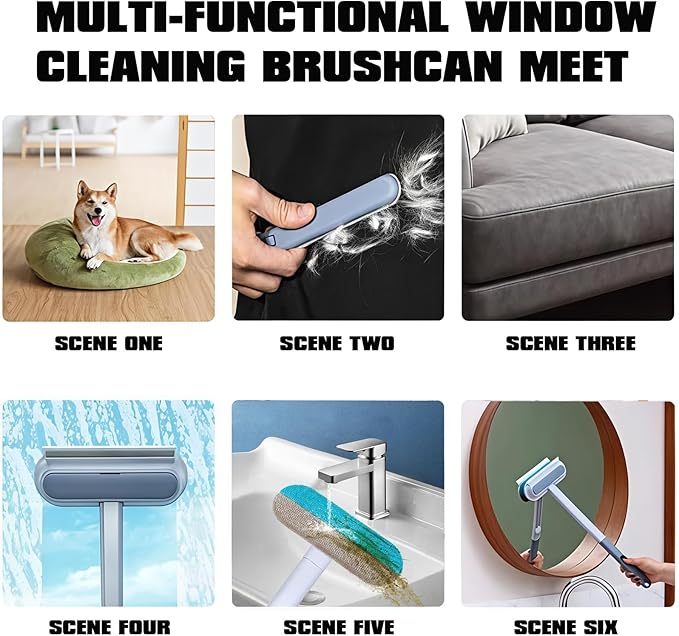 4 in 1 Pet Hair Remover, Reusable Washable Lint Brush for Dog and Cat Hair - Multifunctional Fur Removal Tool, 17.3Inch Adjustable Long Handle, for Couch, Furniture, Carpet, Car Seat, Clothes, Bedding