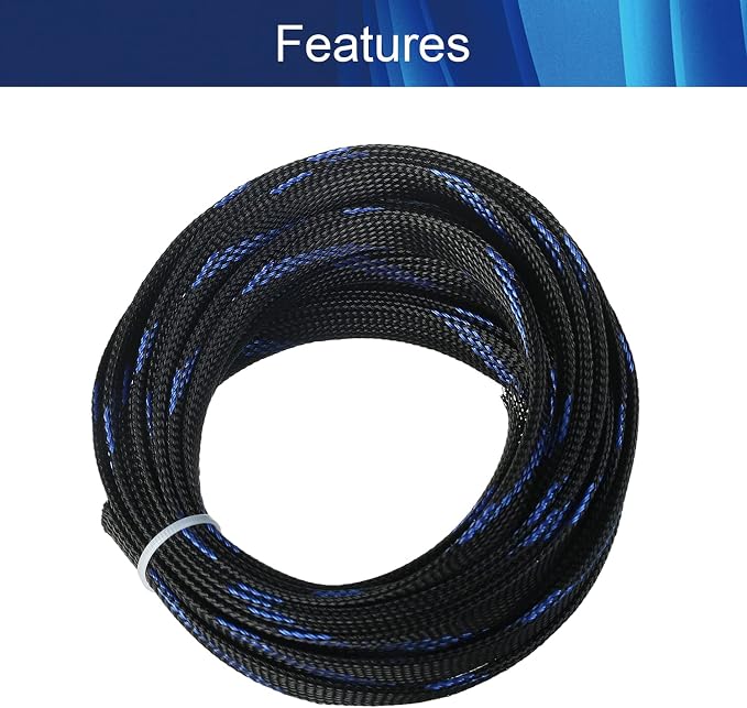 Jutagoss PET Expandable Braided Cable Sleeve, 16.4ft - 9/16 inch Black Blue Cable Management Sleeve, Wire Loom Tube Cord Protector for USB Cable, Power Cord, Audio Video and More, 1Pc