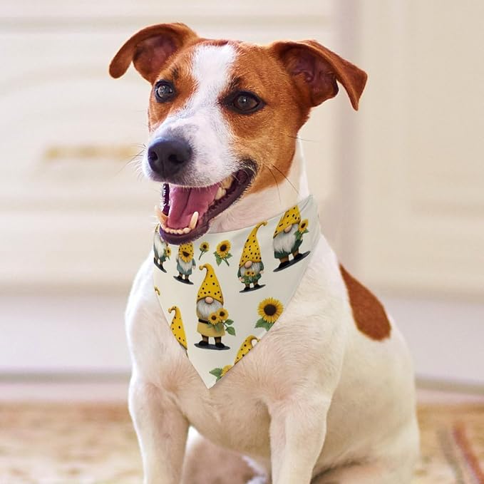 Washable Portable Bib with Adjustable Design for Pet Camping, Hiking, Running, Walking, Outdoor Activities Use (Gnomes Bees and Sunflowers)