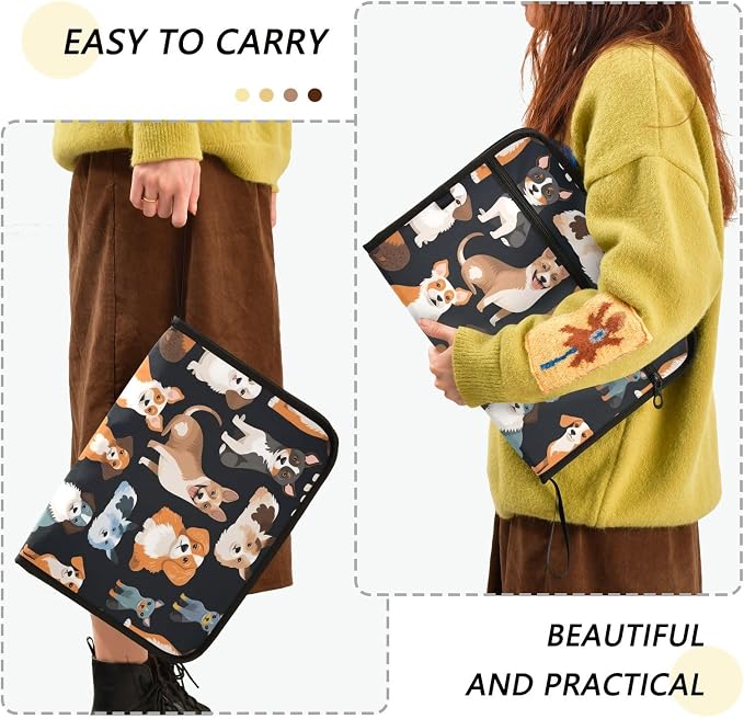 Animal Dog 13 Pocket File Organizer Expanding File Folder with Front Pouch Portable Business Fire Storage Document Organizer Folder with Zipper