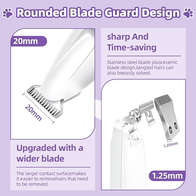 Dog Paw Trimmer with LED Light, Ultra-Quiet Pet Hair Clippers for Small Areas, Cordless Dog Grooming Kit for Paws, Eyes, Ears & Rump, Low Noise Rechargeable Shaver for Anxious Dogs & Cats