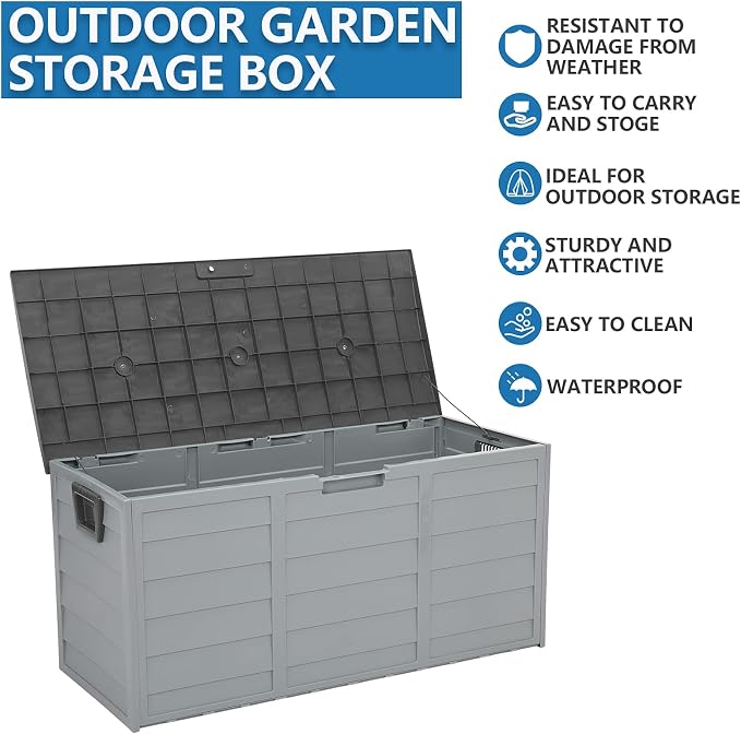 Outdoor Storage Box with Wheels, 75 Gallon Mobile Waterproof Resin Deck Box, Plastic Lockable Containers for Backyard Patio Cushions, Garden Tools, Pool Accessories, UV-Resistant Furniture