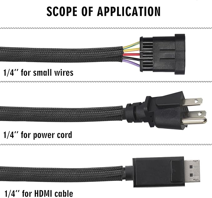 10ft - 1/4 inch Cord Protector Cable Sleeve Split Wire Loom Tubing for Power Cord Audio USB Cable, Cord Sleeve Cable Management for TV Computer, Cord Protectors from Pets Chewing, Black