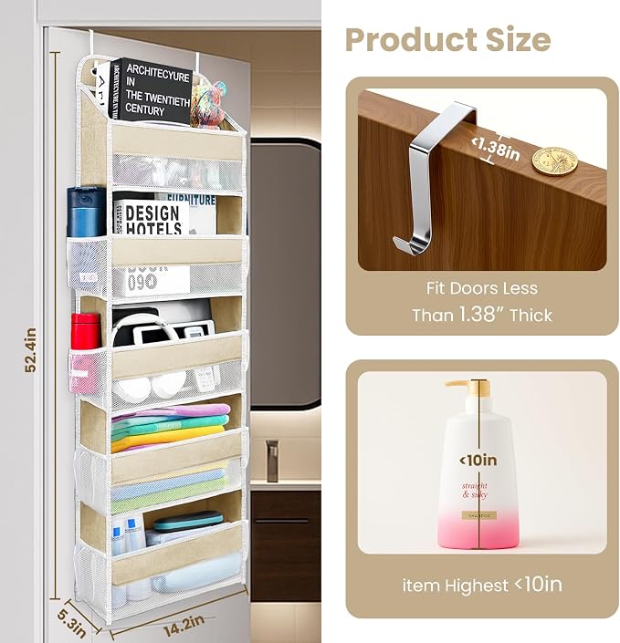 Over the Door Organizer with 10 Side Mesh Pockets,6 Shelf | 4 Shelf Capacity Hanging Behind the Door Kitchen Organizers&Storage Suitable for Storing Toys, Shoes, Towels, Lvoy White