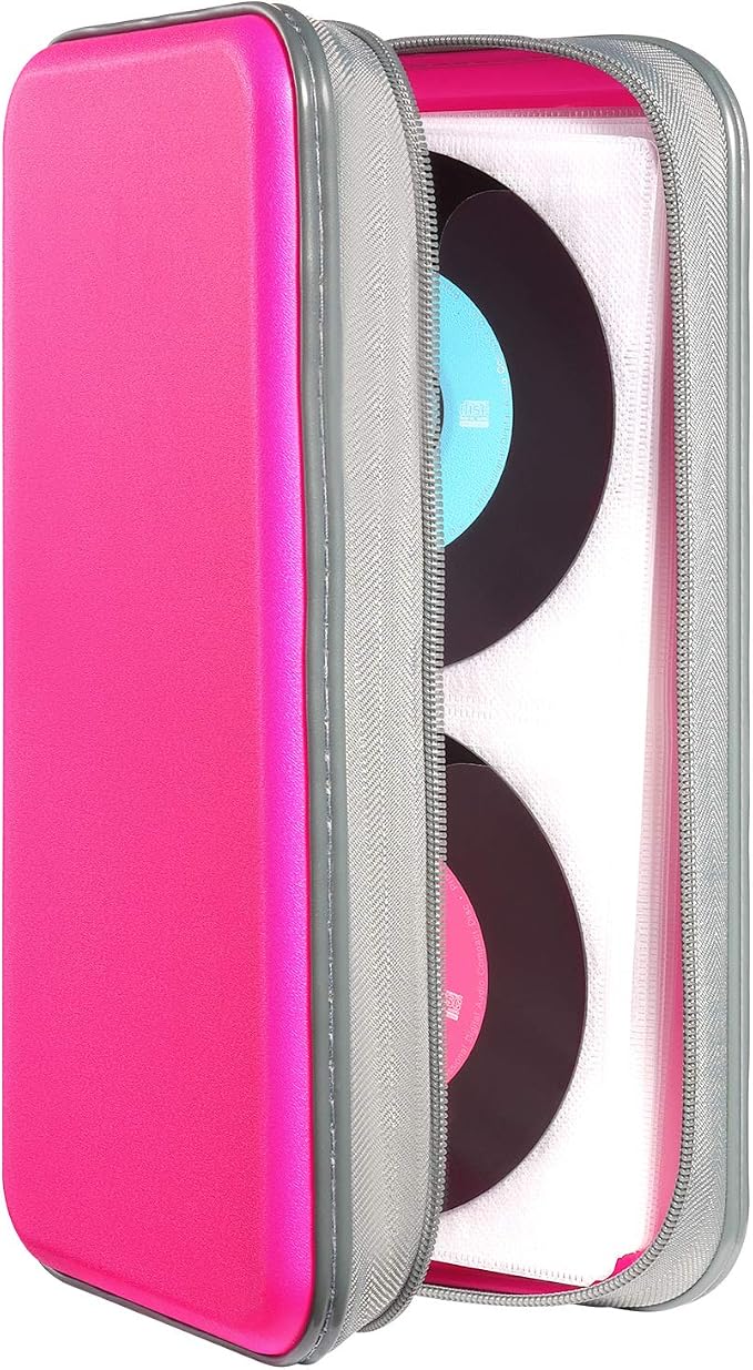 CD Case Holder,UENTIP 96 Capacity DVD Case Hard Plastic Case Holder CD Organizer Wallet Protective DVD Storage (96, Pink) | CD DVD Storage,Zipper Closure,Scratch-Resistant Sleeves,Stay Away Dust and Damp,Storage Music Video Gaming Discs Blu-ray