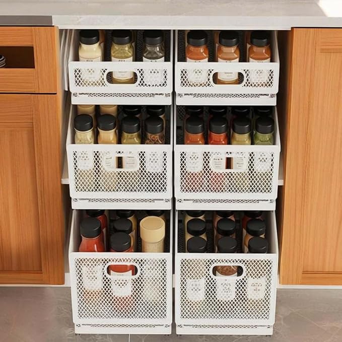 Pull-Out Cabinet Organizer W 9.4"x D 15.7"XH 8.3" Metal Steel Slide Basket with Adhesive Rails for Kitchen, Closet, Pantry Storage bathroom Sliding Drawer Rack undersink shelf