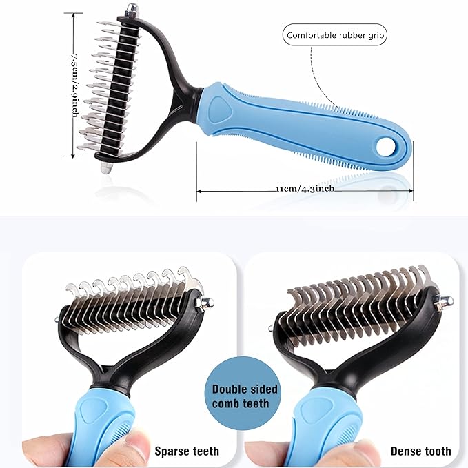 Undercoat Rake for Dogs, Long Tooth Dog Grooming Rake + Deshedding Brush Comb, Dematting Tool Set Pet Beauty Brushes for Grooming Middle Large Dog Longhair Cat Horse, German Shepherd Comb Husky Brush