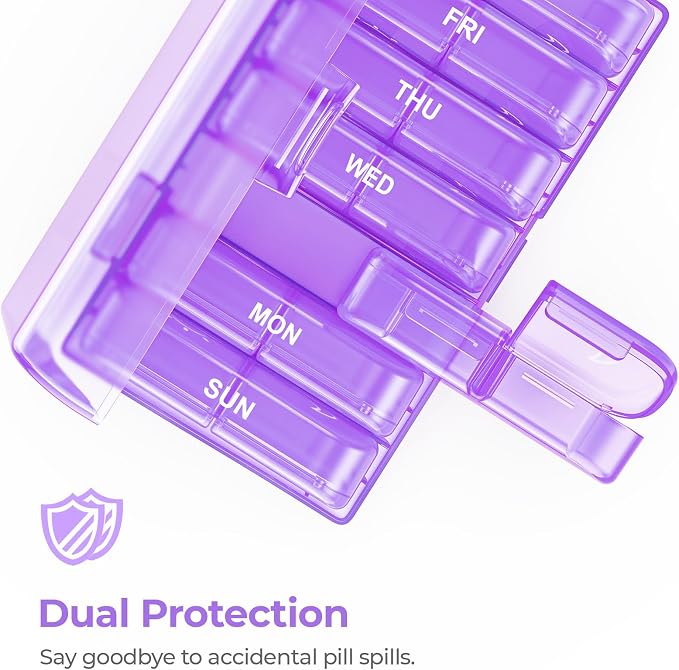 AUVON Weekly Pill Organizer 2 Times a Day, One-Side Large Opening, Easy‑Use | XL AM PM Pill Case, Travel Pill Box 7 Day, Medication Organizer for Medications, Vitamins, Fish Oils, Supplements, Purple