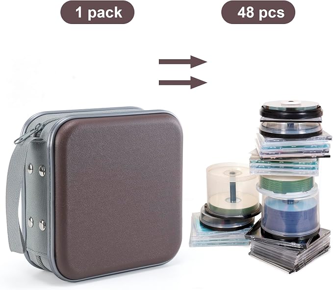 UENTIP CD Case for Car,48 Capacity DVD storage Organizer For Home Travel | CD Holder DVD Case, Smooth Double Zipper, Hard Plastic Shell, Scratch-Resistant, Slip-Resistant Tab, Blu-ray/CD/DVD Storage