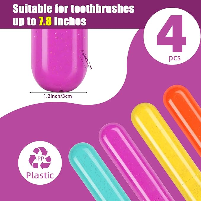 Hooqict 4 Pack Travel Toothbrush Case Portable Travel Toothbrush Holder Plastic Toothbrush Container Protector Cover for Traveling, Camping, Home, School, Business