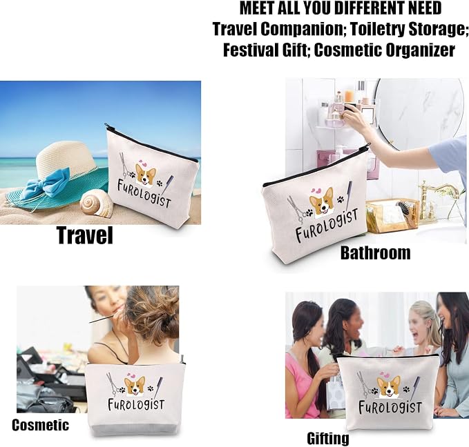 JYTAPP Furologist Funny Puppy Stylist Cute Dog Groomer Cosmetic Bag Dog Groomer Survival Kit Zipper Pouch Pet Grooming Gifts