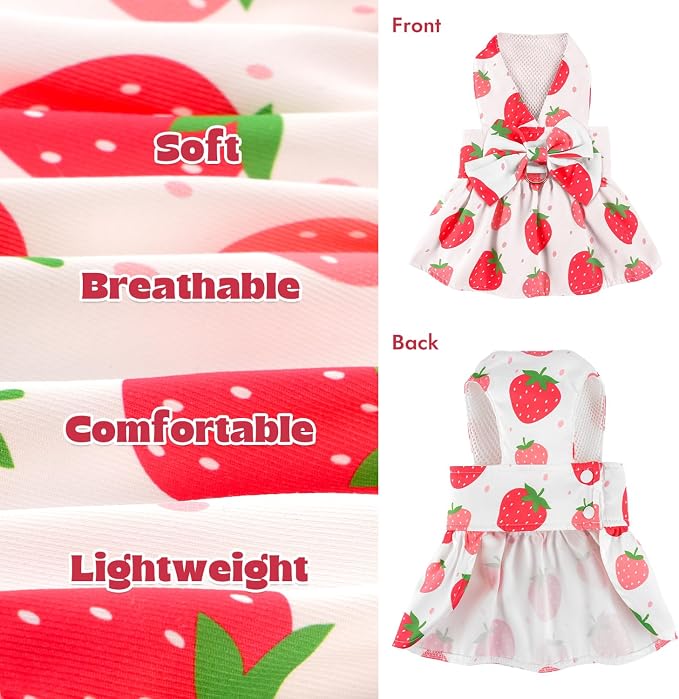 Dog Dress Harness Dresses Leash Set for Small Dogs Cute Girl Dog Clothes with Bowknot Puppy Outfits for Shih Tzu Yorkies Chihuahua