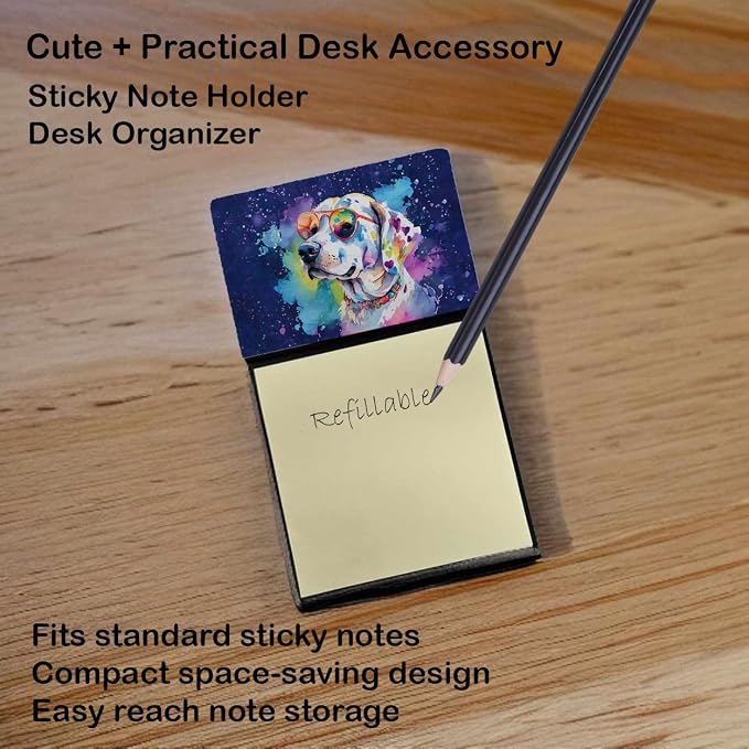 Caroline's Treasures Hippie Dawg Sticky Note Holder Refillable Dispenser Self-Sticky Note Pads, Memo Pads Blank Desk Accessories