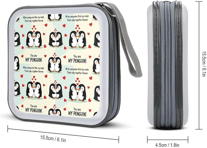 40-Disc CD/DVD Organizer Wallet You Are My Penguin, Heavy-Duty Hard Plastic Binder, Portable Storage Case with Carry Strap for Car