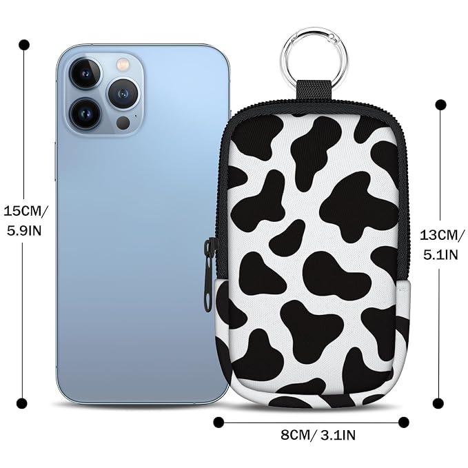 Hand Sanitizer Holder, Cow Print Spray Case Zippered Pouch | Keychain, Travel Size, Cute Fashion Accessory with Snap Hook, for Glow Mist and Power Mist 1FL OZ, Mini Small Pocket Clip on