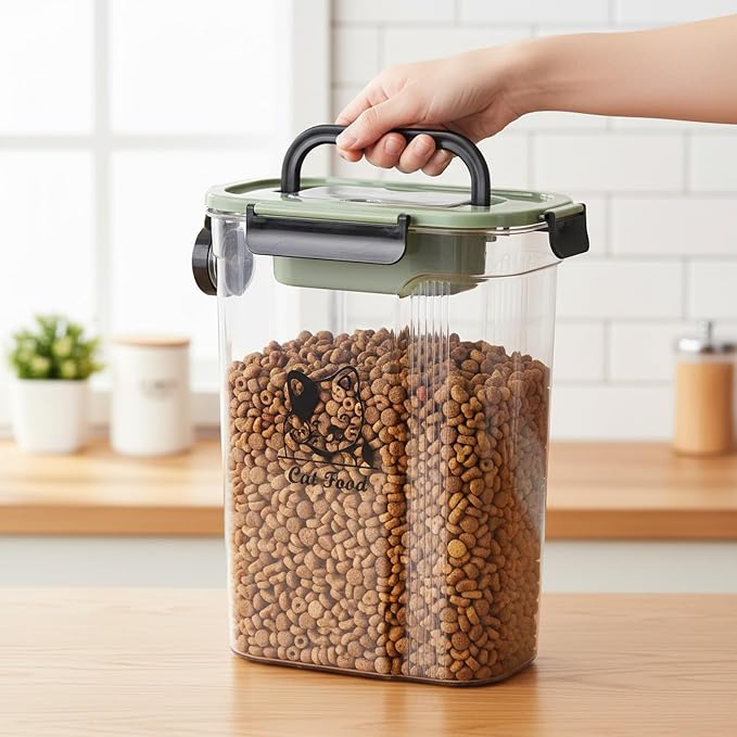 Cat Food Storage Container,Pet Food Storage Bin with Side Pouring Spout and Handle,5lb Cat Treat Containers Dry Food,Airtight BPA Free Portable Cat Food Holder Storage for Oatmeal,Rice,Flour