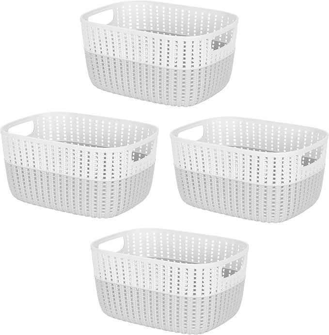 Simplify 4 Pack 2 Tone Sailor Knot Plastic Storage Tote | Decorative Basket | Closet Organization | De-clutter | Accessories | Toys | Bathroom Organization | Medium | Heather Grey