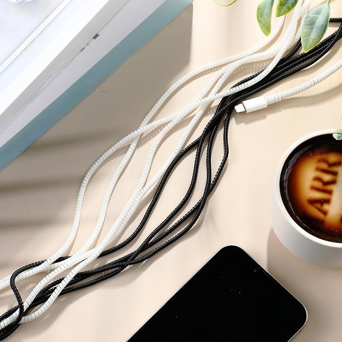 Friends 10 Pcs Cord Protectors from Pets No Chew 43.3'',Black White | Spiral Cable Protector, Phone Charger Cover, Data Cable Protective Sleeve Chew Proof, USB Wire Cover Stylish, Cat Dog Rabbit