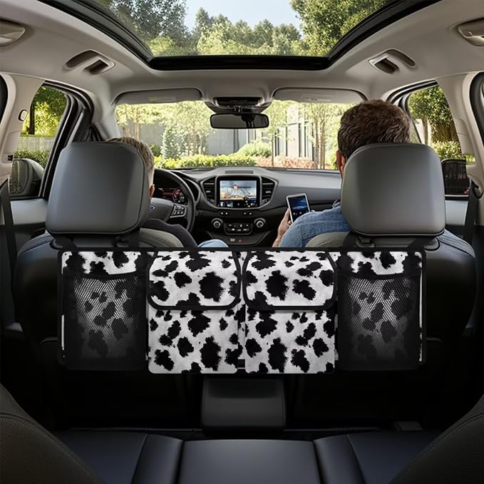 Cow Print Car Trunk Organizer Storage - Washable Hanging Car Storage Organizer Trunk Backseat Bag, Space-Optimized