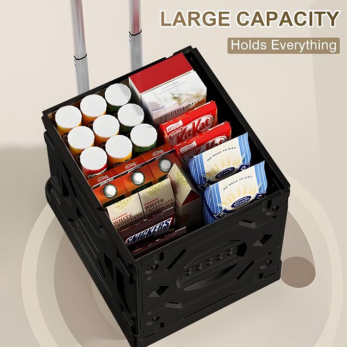 VECELO 66LHeavy-Duty 2-in-1 Foldable Utility Cart, Large Capacity Rolling Crate, Thickened Material with Silent Swivel Wheels, Dual Modes (Basket/Flatbed) for Grocery, Laundry, Camping, Black