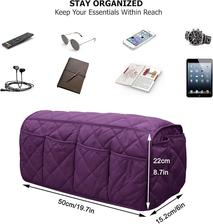 Armchair Caddy for Recliner - Sofa Armrest Organizer with 14 Pockets | Waterproof Remote Control Holder for Recliner, Non-Slip Chair Arm Storage for TV Remote, Phone, Books, Magazine, iPad