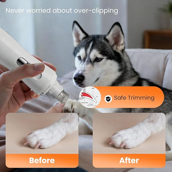Tife Pet Nail Grinder,2 Speed Electric Rechargeable Dog Nail Trimmer,Quiet and Low-Vibration Pet Nail Grinders,Painless Dog&Cat Grooming Supplies for Large Medium Small Pets (White-528)