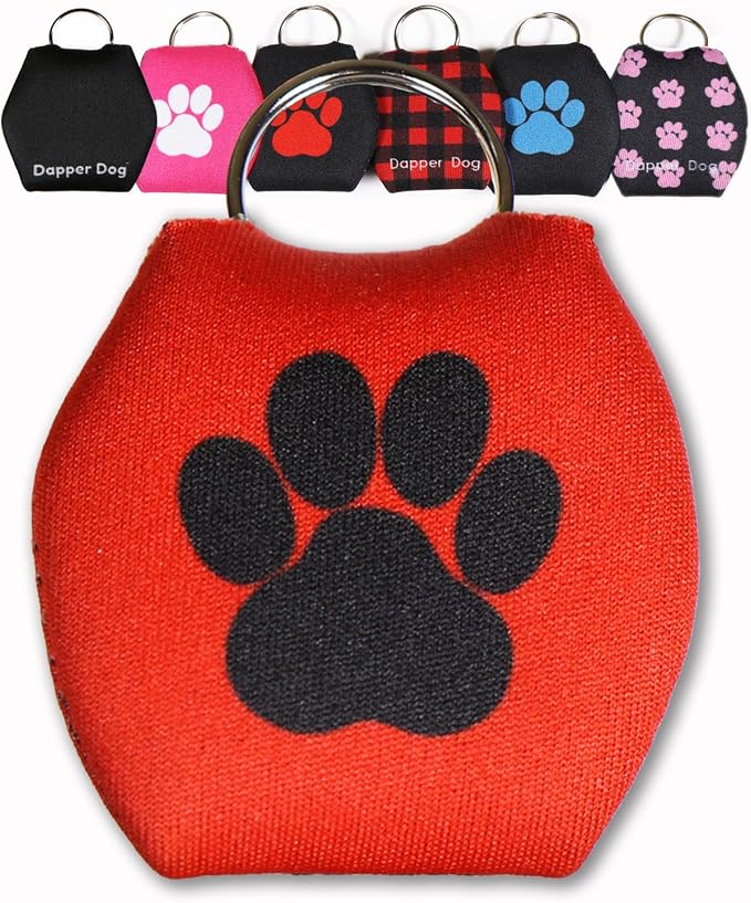 Dapper Dog - Dog Tag Silencer with Tag Ring (Red with Black Paw Print)