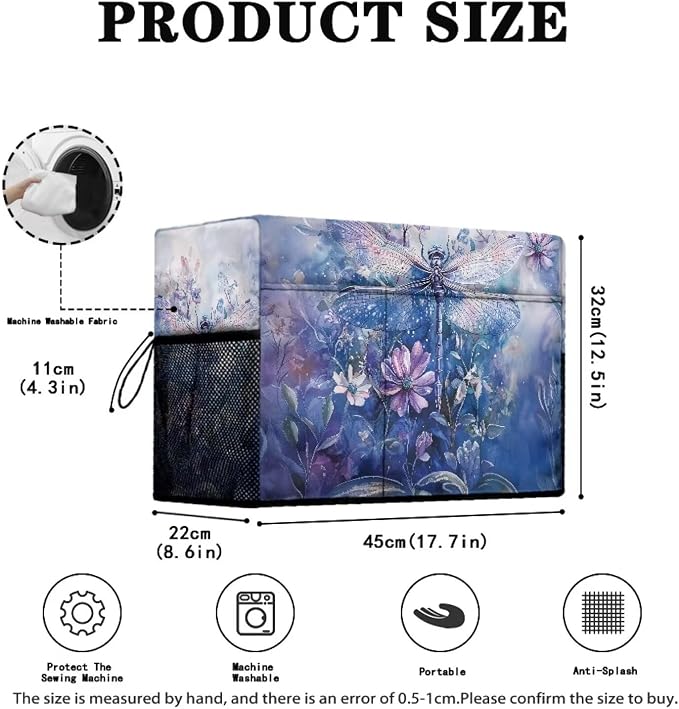 Dragonfly Sewing Machine Cover - Fits Standard Singer, Brother and Janome Machines, Protecting & Decorating Your Sewing Space (Blue)