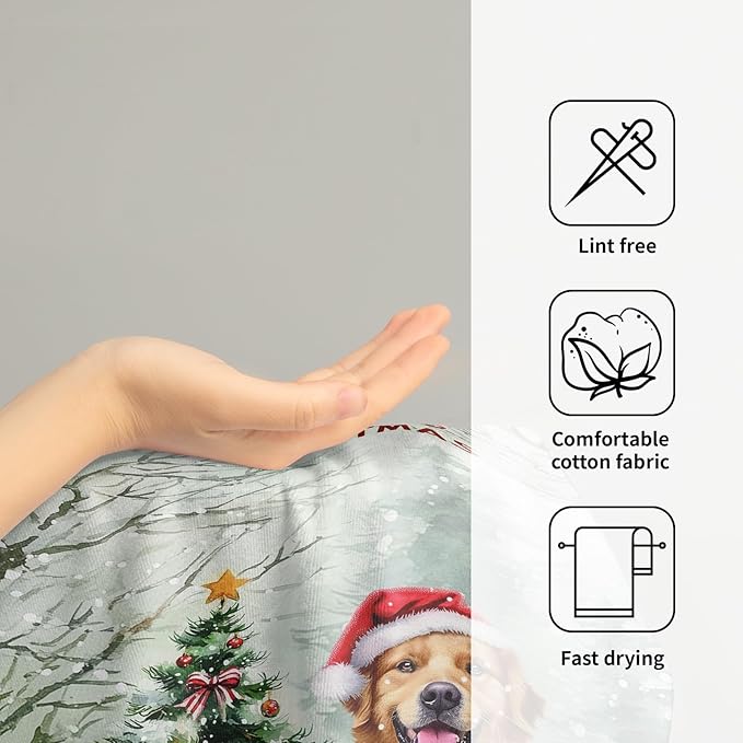 Giwawa Winter Dog Hand Towels Xmas Tree Fingertip Face Towel Set of 2 Soft Absorbent Holiday Kitchen Tea Dish Towels for Bathroom Home Gym Decor