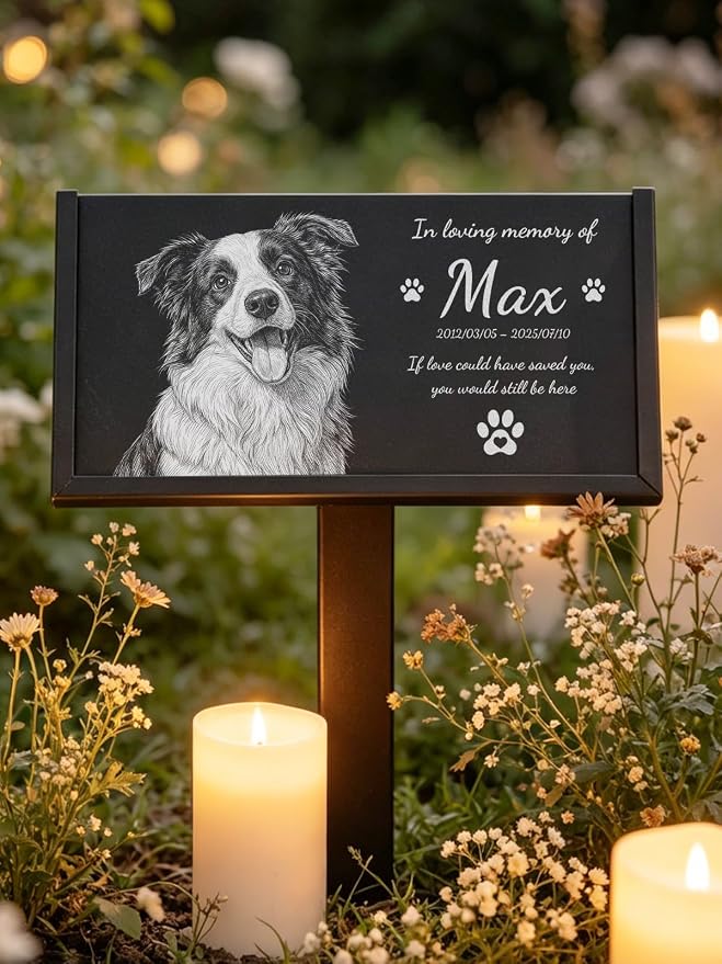 Personalized Pet Memorial Stone, Custom Engraved Black Granite Pet Headstone with Photo and Text, Customized Gifts for Dog Cat Pet Loss Remembrance