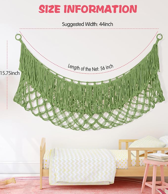 Stuffed Animal Hammock - Extra Large 56'' Long (Avocado green) | Premium Cotton Hand-knitted, Beautiful Long Tassel, Storage Hanging Organizer, Can Fit Stuffed Animals 30 Piece or More