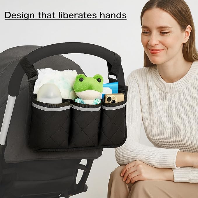 Stroller Caddy Stroller Organizer With Cup Holder, Non Slip Straps Stroller Bag for Phone, Pet Stroller Accessories,Universal Stroller Organizer,Fits Single & Double Strollers