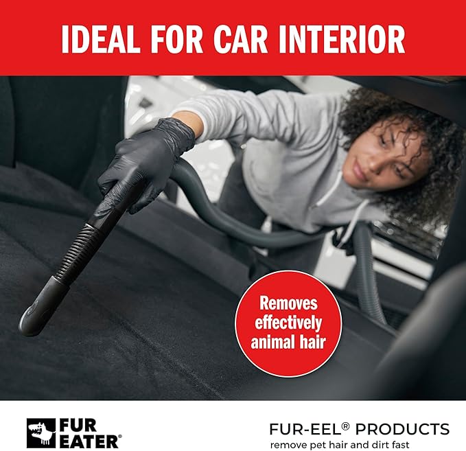 FUR-EEL PRO 2.0 Combo Pet Hair Removal Tool for Car Detailing | Universal Vacuum Attachment for Dog & Cat Hair | Fits 1-1/4" & 1-3/8" Hoses | Replaceable Soft Rubber Head | Washable & Reusable