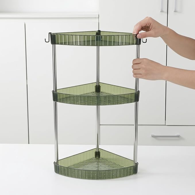 3-Tier Triangle Bathroom Shelf Organizer, Space-Saving Corner Storage Rack Made of Stainless Steel and Pet, Minimalist Design for Shower and Restroom Storage