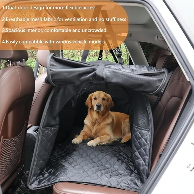 Soft Sided Collapsible Dog Crate for Car - XL Portable | Collapsible dog car crate folds small Secure straps for back seat, SUV & trucks. Portable for multiple dogs, area restriction