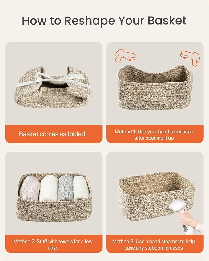 KALLAX Small Woven Storage Basket for Organizing, 12 x 8 x 4.5 inch, 3 Pack | Shelf baskets for closet organization, toy storage and home decor, Perfect as empty gift baskets for holidays, Mixed Brown