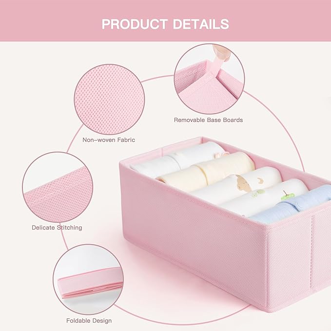 Drawer Organizer Clothes, 10 Pack Dresser Organizer for Baby Clothes, Underwear, Sock- Foldable Closet Organization and Storage Dividers Bins for Nursery, Bedroom (Pink)