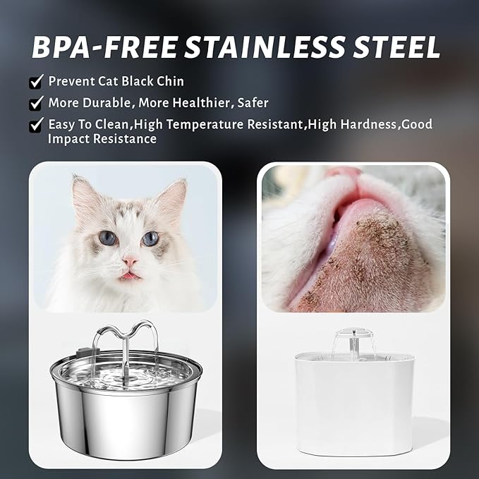 DOOOB Cat Water Fountain, 3.2L/108OZ Stainless Steel Cat Water Fountain, Automatic Metal Dog Water Fountains Water Bowl with Ultra-Quiet Pump and 8 Filters & 8 Sponges