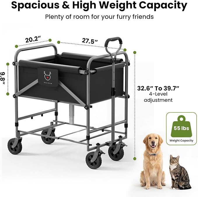 Foldable Dog Bath Cart for Dirty Outdoor Dogs,Adjustable Height pet Bath Cart for Small and Medium Dogs(5-55 lbs) and Cats,Four-Wheel Bathing Cart with Brake,No Need to Carry Your Muddy Pup Home