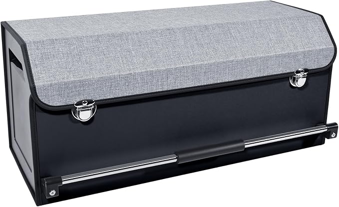 Car Trunk Organizer Leather Car Storage Organizer with Lid Car Organizer | Suv Trunk Organizer with Sturdy Handle Car Cargo Storage Box for Minivan, Sedan, Jeep (Grey, 27 x 11.4 x 12.2in)