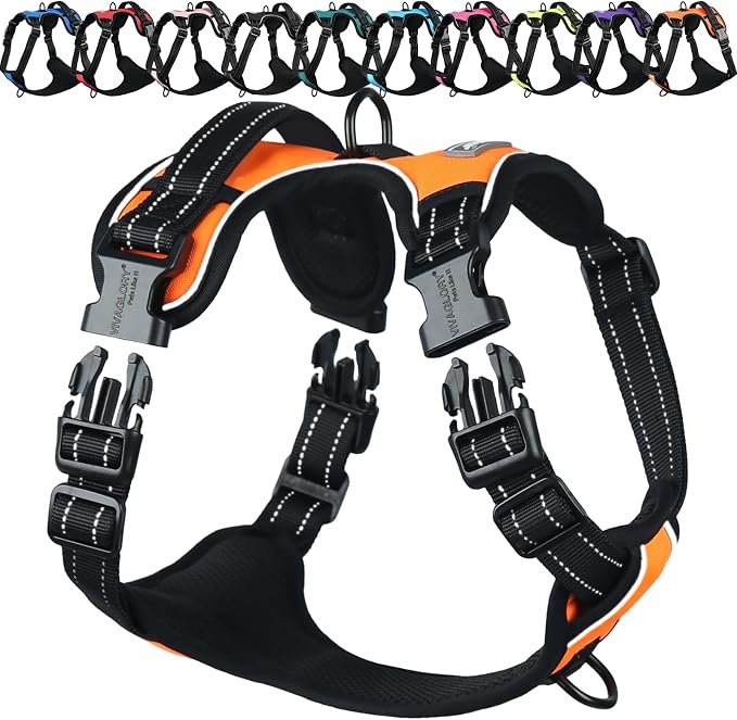 VIVAGLORY No Pull Dog Harness Vest Harness, S, Orange - Plain | with Handle Front and Back Clip for Training & Pulling, No Pull & Escape Proof Padded Adjustable for Pet Puppy