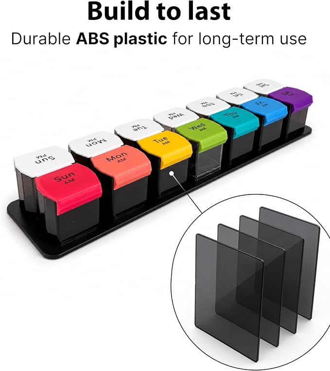 Extra Large Pill Organizer AM PM - Weekly Pill Box 7 Day for Big Vitamins & Supplements, Large Capacity Medicine Organizer with 7 Detachable Compartments, XL Pill Case for Seniors, Athlets, Caregivers