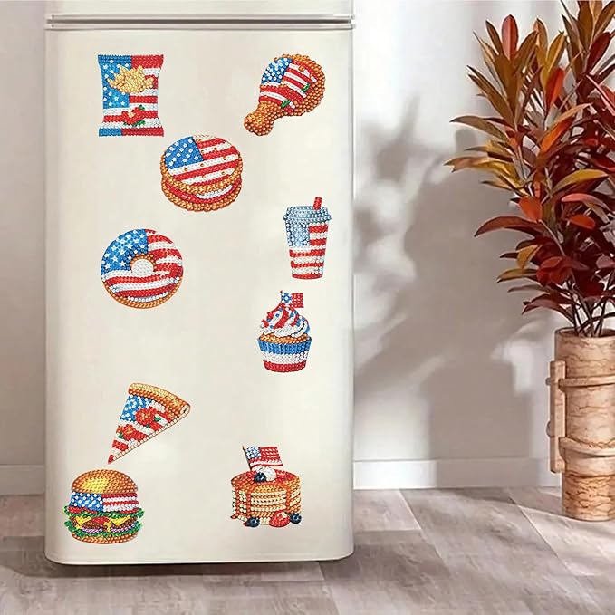 20pcs Independence Day Food 2D Diamond Painting Magnets Team Fridge Magnets | Fridge Magnets 20 Pieces Diamond Painting Kit 2D Acrylic PET Magnetic Food Series DIY Art Home Car Decor