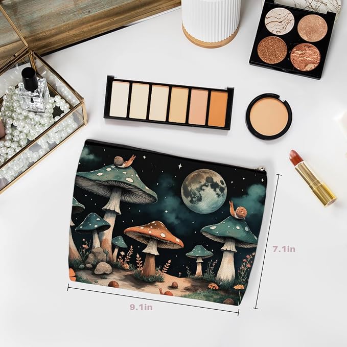 Mushroom Makeup Bag, Mushroom Gifts Travel Makeup Case Cosmetic Bags | Portable Pouch Purse Travel Essentials Toiletries Accessories, Christmas Birthday Gifts for Women