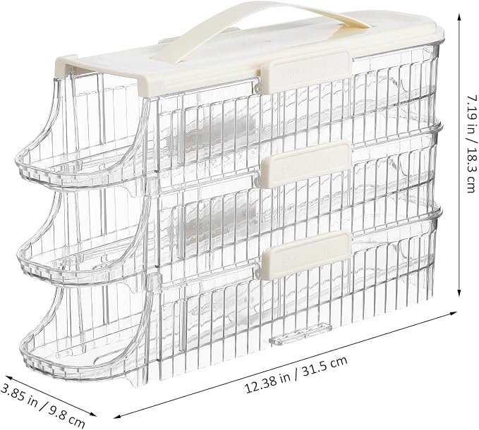 Uonlytech Automatic Rolling Holder Fridge Triple Stackable Organizer Lid Space Saving Refrigerator Storage Tray Kitchen