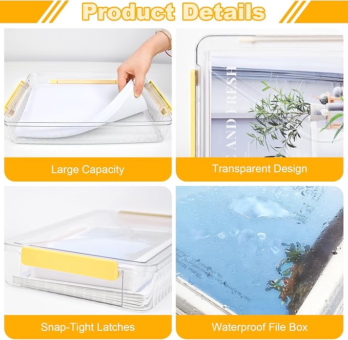 SAYEEC Clear File Storage Box Portable Project Case with Handle Plastic Storage Container with Lid Stackable Flat Storage Bin Document Magazine Protector Organizer for A4 Paper Photo Craft Scrapbook