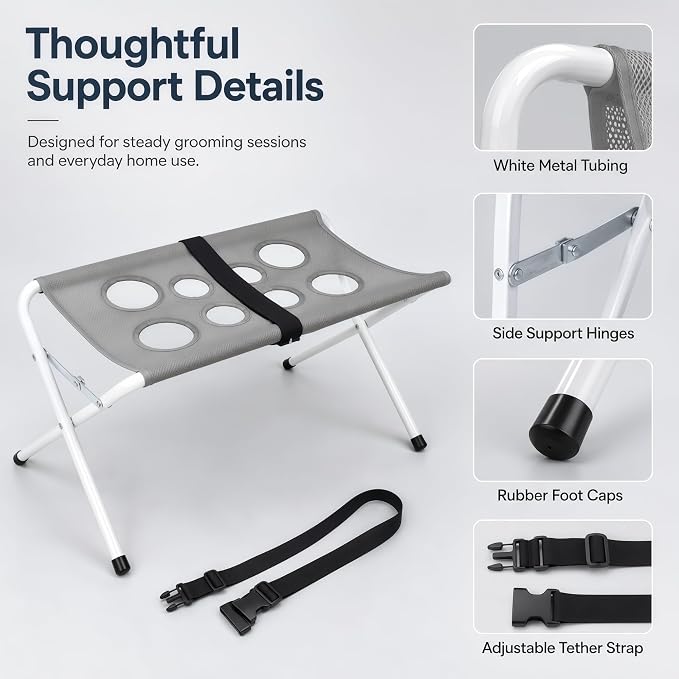 2027 New Portable Foldable Pet Shower Holder, Dog Shower Chair (Gray) | Pet Shower Grooming Hammock with Sling, Breathable Mesh Fabric, Foldable Portable for Grooming, Nail Trimming & Bathing