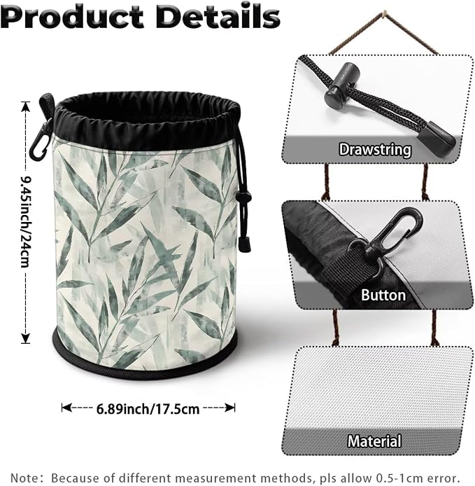 Bamboo Leaf Clothespin Bag Holder Hanging Clothespin Bag with Hooks Large Capacity Clothespin Storage Organizer for Clothesline Outdoor